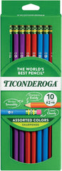 Ticonderoga X13932 Wood-Cased Pencils, Pre-Sharpened, #2 HB Soft, Assorted Colors, 10 Count