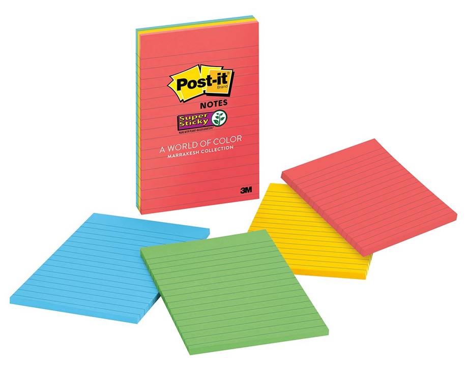3M 4621R-4SS Post-it Super Sticky Notes, 4 in x 6 in, 4 Pads per Pack, 45 Sheets per Pad