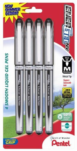 Pentel BL27BP4A/BL27BP4C EnerGel NV Liquid Gel Pens, 0.7 mm Medium Line, Metal Tip, 4-Pack