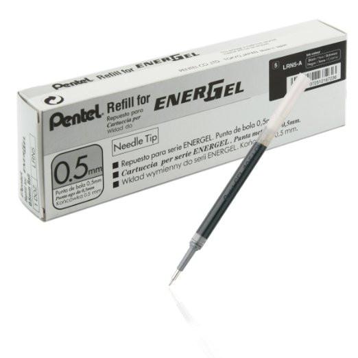 Pentel LRN5 EnerGel Pen Ink Refills, Needle Tip, 0.5 mm Fine, Box of 12 Refills