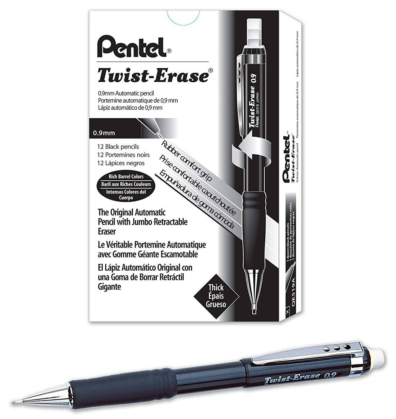 Pentel QE519 Twist-Erase III Mechanical Pencils, 0.9 mm Bold Line, Dozen Box