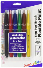 Pentel SES15CBP6M/SES15CBP6M1 Arts Sign Pen Brush Tip, Flexible Point, 6 Assorted Classic Colors