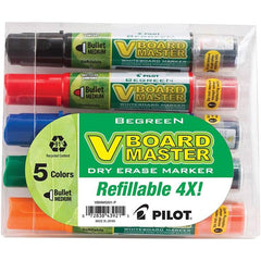 Pilot BeGreen 43921 V Board Master Refillable Dry-Erase Markers, Bullet Tip, Assorted Colors, 5-Pack Pouch
