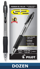 Pilot 31277-31279 G-2 Premium Gel Roller Pens, 0.38 mm Ultra Fine Point, Dozen Box
