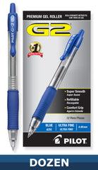 Pilot 31277-31279 G-2 Premium Gel Roller Pens, 0.38 mm Ultra Fine Point, Dozen Box