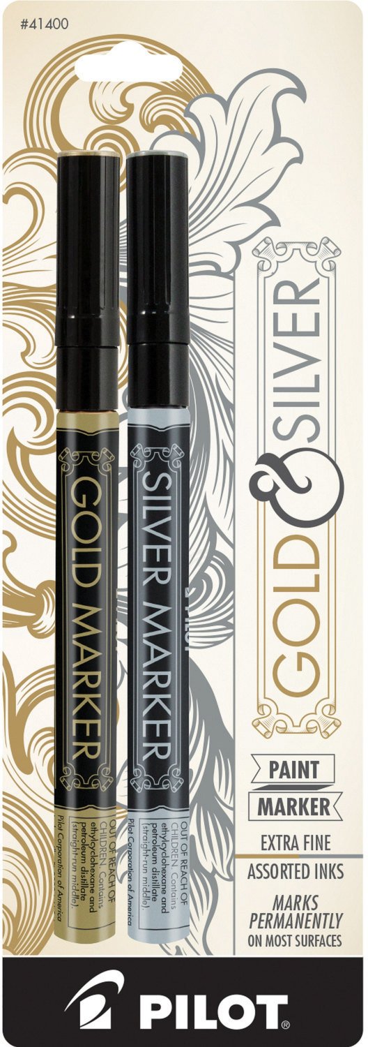 Pilot 41400/41500/41600 Gold and Silver Metallic Permanent Markers, Extra Fine Point