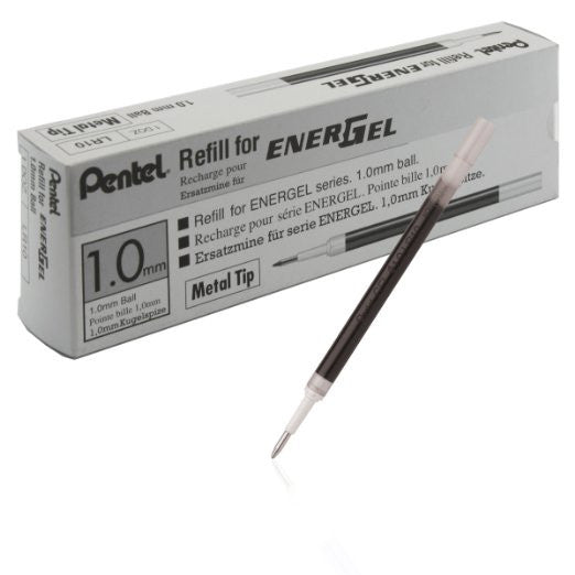 Pentel LR10 Ink Refills for BL60 EnerGel Liquid Gel Pen, 1.0mm, Metal Tip, Box of 12 Black (LR10-A)