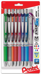 Pentel BL77BP8M, BL77BP8M1, BL77BP8M2 EnerGel RTX Retractable Liquid Gel Pens, 0.7mm Medium Metal Tip, Assorted Ink, 8-Pack