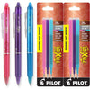 Pilot FriXion Clicker Retractable Erasable Gel Ink Pens, Fine Point, 0.7mm, Pack of 3 with Bonus 2 Packs of Refills Assorted Pink/Purple/Turquoise