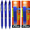 Pilot FriXion Clicker Retractable Erasable Gel Ink Pens, Fine Point, 0.7mm, Pack of 3 with Bonus 2 Packs of Refills Blue