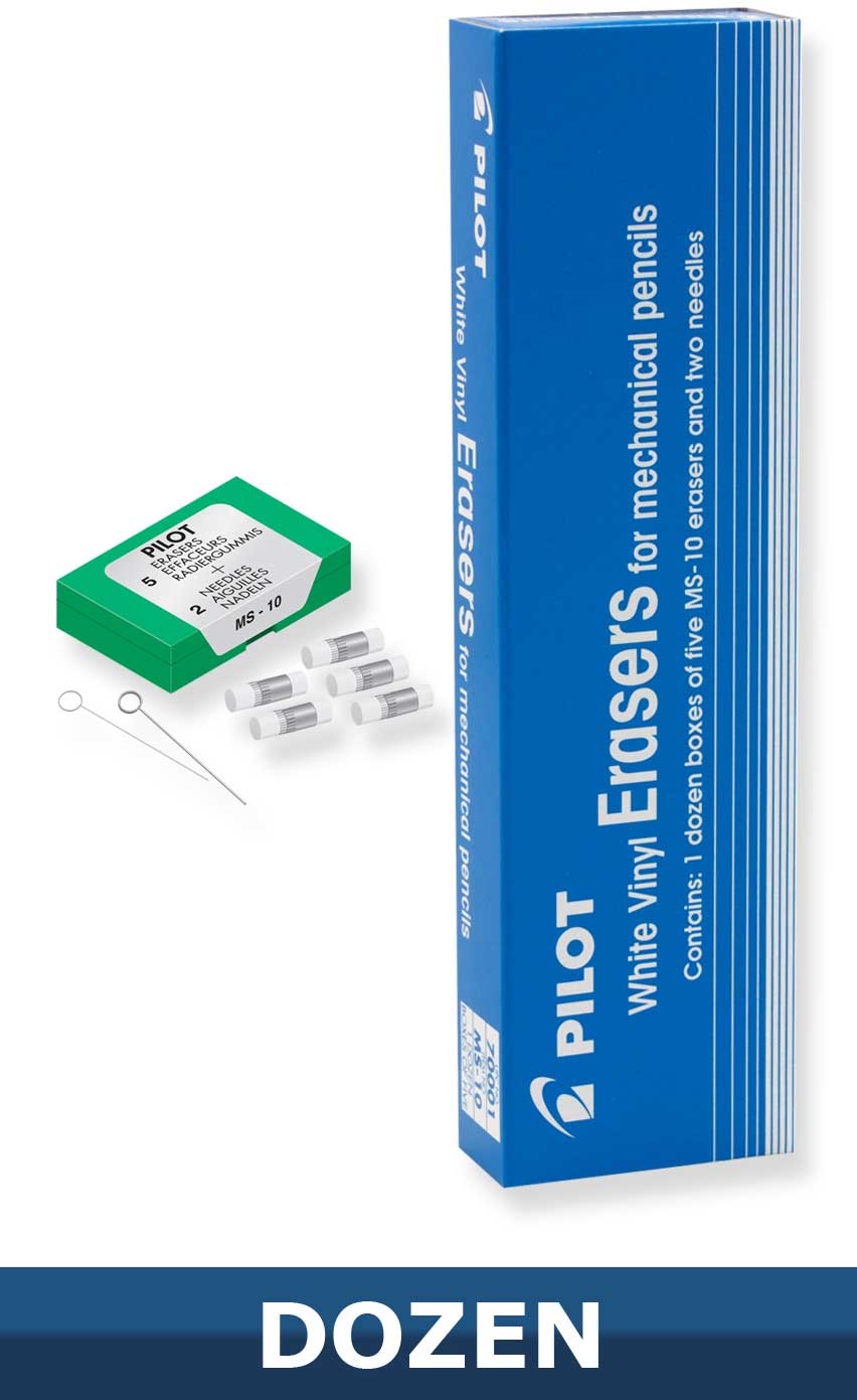 Pilot 70001 MS10 Vinyl Eraser Refills for Mechanical Pencils, 5-Pack, Box of 12 Packs
