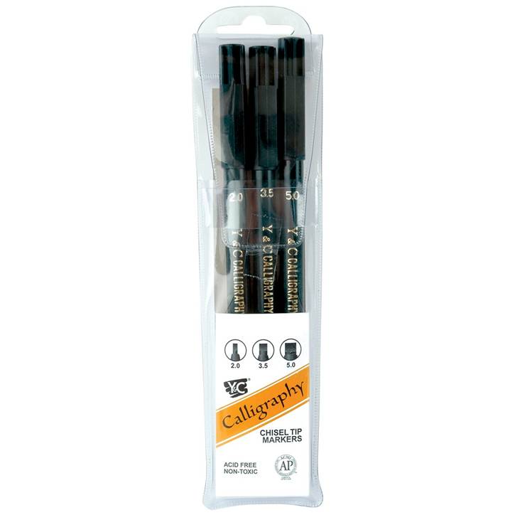 Yasutomo NSC603A Calligraphy Marker, 3 Piece Set (2.0 fine, 3.5 medium, 5.0 wide)