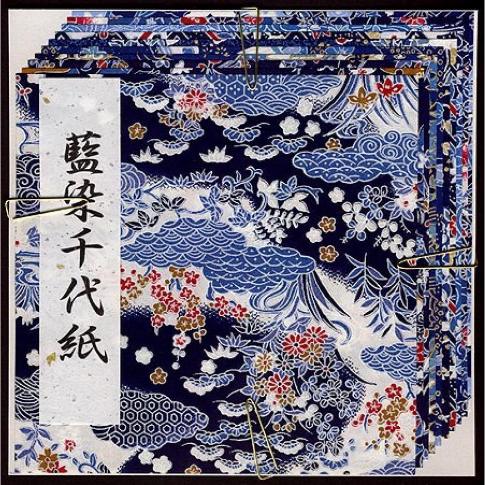 Yasutomo 4336/4338 Yuzen Blue Origami Paper, 10 Sheets of Assorted Patterns