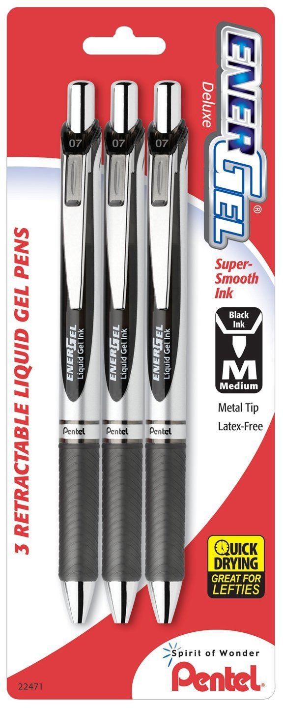 Pentel BL77BP3A, BL77BP3B, BL77BP3C, BL77BP3M, BL77BP3M1, BL77BP3M2 EnerGel RTX Retractable Liquid Gel Pens, 0.7mm Metal Tip, 3-Pack
