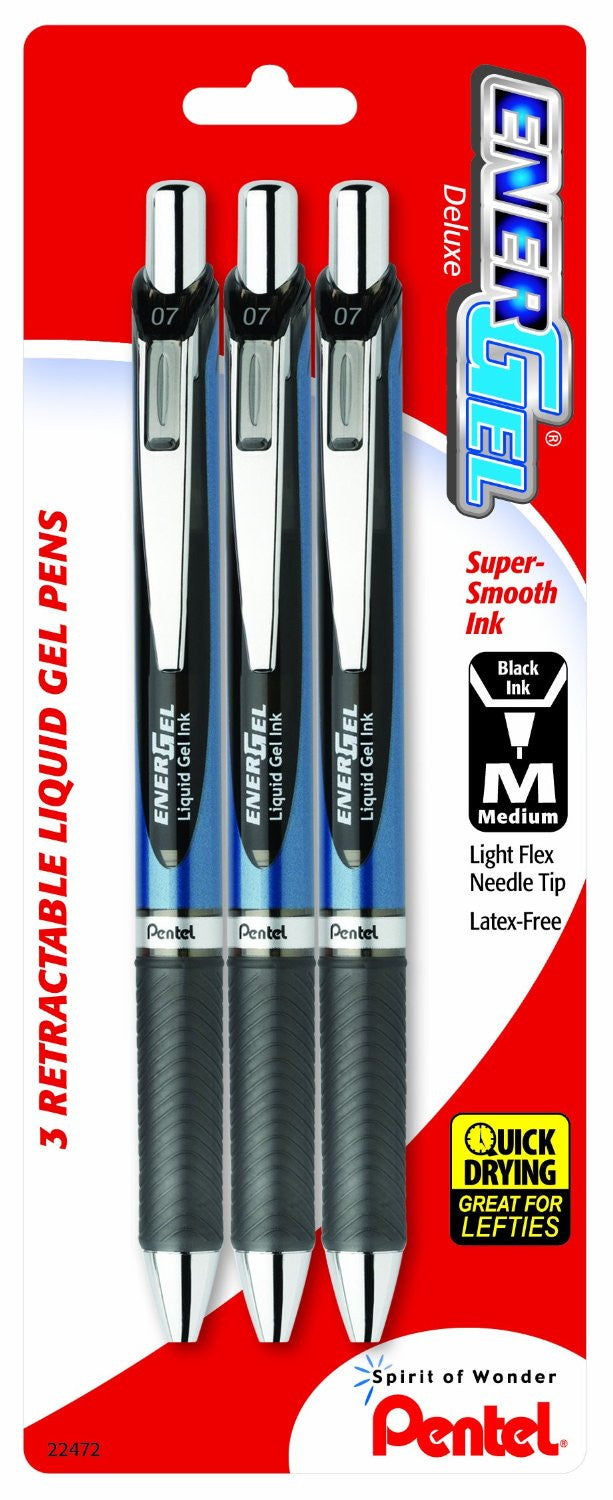 Pentel BLN77BP3A, BLN77BP3C, BLN77BP3V EnerGel RTX Retractable Liquid Gel Pens, 0.7mm, Needle Tip, 3-Pack