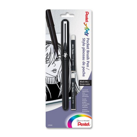 Pentel GFKP3BPA Arts Pocket Brush Pen with 2 Black Refills – Value Products  Global