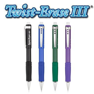 Pentel QE515-ACDV Twist-Erase III Mechanical Pencils, 0.5 mm, 4 Assorted Barrel Colors