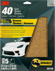 3M 32118 Sandpaper, 9 in x 11 in, 40 Grit, 5 Sheets per Pack