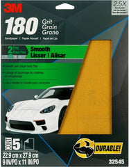 3M 32545 Sandpaper, 180 Grit, 9 in x 11 in, 5 Sheets per Pack