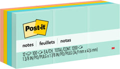 Post-it 653-AST Notes, Beachside Café Collection, 1 3/8 in x 1 7/8 in, 12 Pads, 100 Sheets per Pad