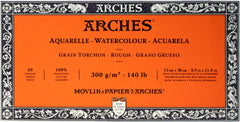 Arches A1795082 Watercolor Block Glued on 4 Sides, 300 gsm, Rough, Natural White, 5.9 in x 11.8 in, 20 Sheets