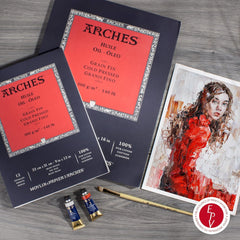 Arches A1795108 Oil Paper Pads Glued on Short Side, 300 gsm, 100% Cotton, Cold Pressed, White, 9 x 12 in, 12 Sheets