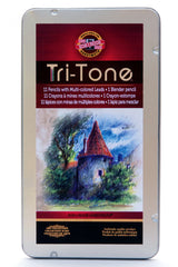 Koh-I-Noor FA33TIN12BC Tri-Tone Multi-Colored Pencil Set, 12 Assorted Colors in Tin