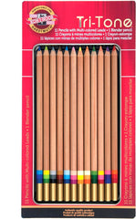Koh-I-Noor FA33TIN12BC Tri-Tone Multi-Colored Pencil Set, 12 Assorted Colors in Tin