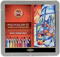 Koh-I-Noor FA3826 Polycolor Drawing Pencil Set, 48 Assorted Colors in a Tin