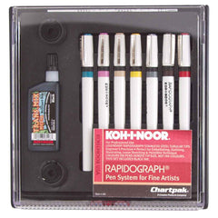 Koh-I-Noor 3165SP7A Rapidograph Artist Pen Set, 7 Assorted Nibs and .75 oz Bottle of TransMix Black Ink