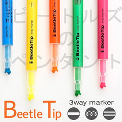 Kokuyo PM-L301-5S Beetle Tip 3-Way Fluorescent Highlighters, 5 Color Set