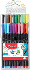 Maped 749151 Graph'Peps Fine Tipped 0.4 mm Fine Line Triangular Felt Pens, 20 Assorted Vibrant Colors