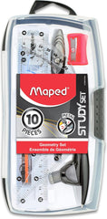 Maped 897010 Study Metal Compass & Geometry 10 Piece Set - Advanced Student Kit