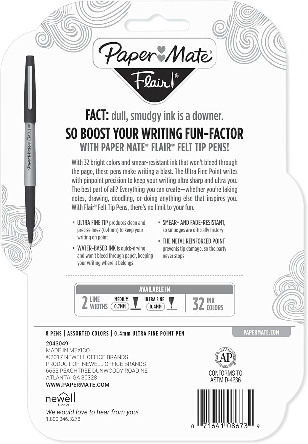 Paper Mate Flair Porous Point Pens Ultra Fine Point 0.4 Mm Black Barrel