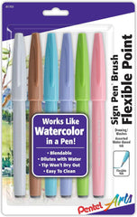 Pentel SES15C2BP6M/SES15C2BP6M1 Arts Sign Pen Brush Tip, Flexible Point, 6 Assorted Pastel Colors