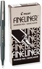 Pilot 11002-11015 Fineliner Markers, Airtight Cap, Fine Point, Box of 12
