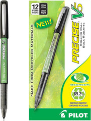 Pilot 26300-26302 BeGreen Precise V5 Recycled Rolling Ball Stick Pens with Liquid Ink. 0.5 mm Extra Fine Point, Dozen Box