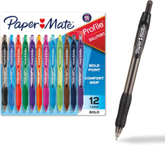 Paper Mate 1788863 Profile Retractable Ballpoint Pens, 1.4 mm Bold, 12 Assorted Colors