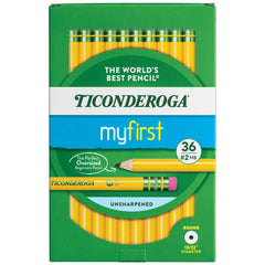 Ticonderoga X33336 My First Wood-Cased Pencils, #2 HB Soft, With Erasers, Yellow, 36 Count
