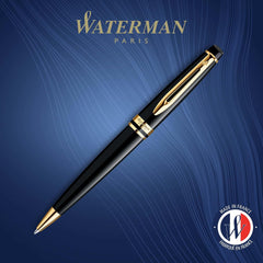 Waterman S0951700 Expert Ballpoint Pen in Gift Box, Black with Golden Trim, Medium Tip, Blue Ink
