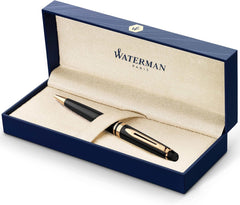 Waterman S0951700 Expert Ballpoint Pen in Gift Box, Black with Golden Trim, Medium Tip, Blue Ink