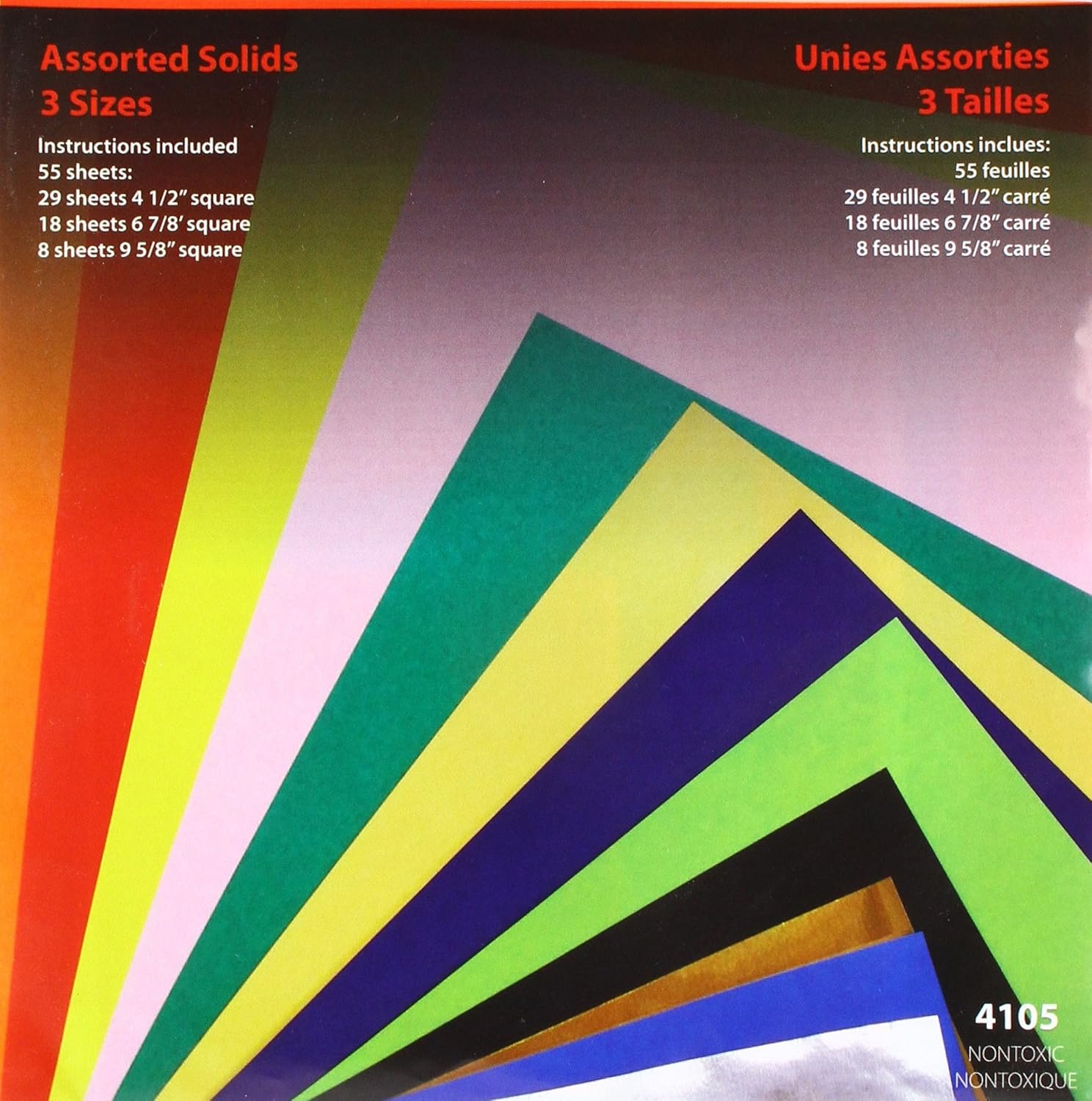 Solid Color Assorted Size Yasutomo 4104-4105 Solid Square Origami Paper, Assorted Sizes and Colo ...