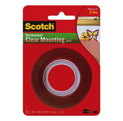 3M Scotch 4010 Permanent Clear Mounting Tape, 1 Inch x 60 Inch X .02 Inch