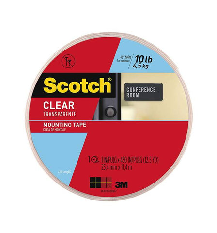 3M Scotch 410-LONGDC Clear Mounting Tape, 1 Inch x 450 Inch