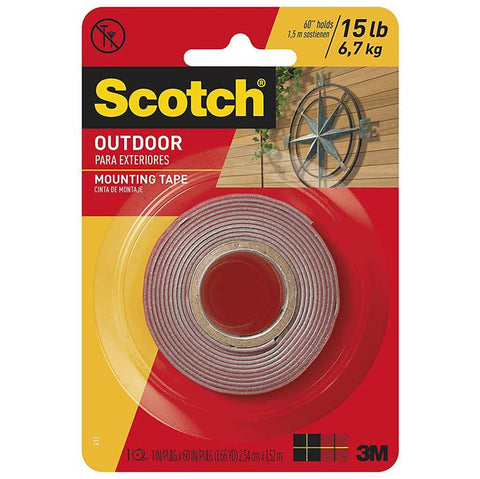 3M Scotch 411P Outdoor Mounting Tape, 1 Inch X 60 Inch, Gray
