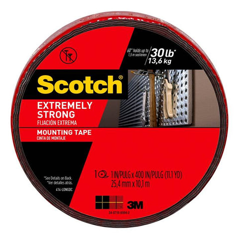 3M Scotch 414-LONGDC Extreme Strong Mounting Tape, 1-inch X 400-inches, Black, 1-Roll