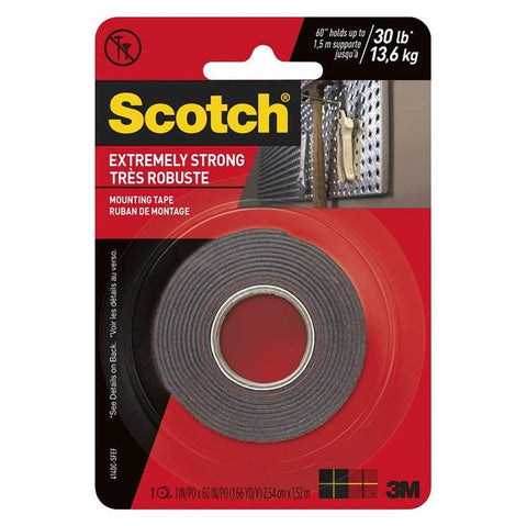 3M Scotch 414P Extreme Strong Mounting Tape, 1-inch X 60-inches, Black, 1-Roll