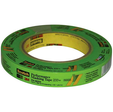 3M Scotch 46334 18 mm x 55 m 233+ Crepe Paper Masking Tape, 250 Degree F Performance Temperature