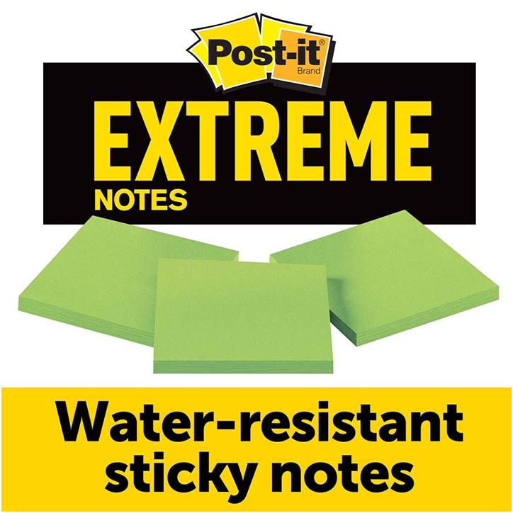 3M EXTRM33-3TRYGN Post-it Extreme Notes, Green, 3 IN x 3 IN, 3 Pads/Pack, 45 Sheets/Pad