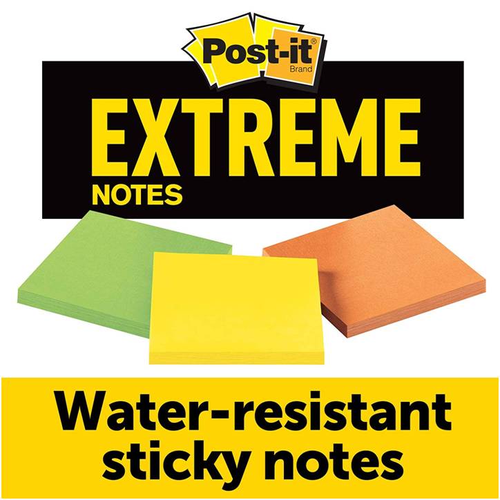 3M EXTRM33-3TRYMX Post-it Extreme Notes, Green/Orange/Yellow, 3 IN x 3 IN, 3 Pads/Pack, 45 Sheets/Pad